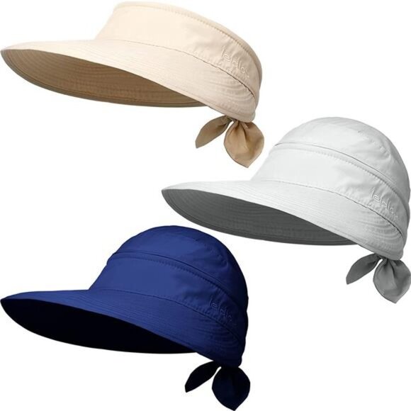 3 Pieces Women\'s Cap 2 in 1 Women Wide Brim Sun Visor Hat UV Sun Protection main image 2